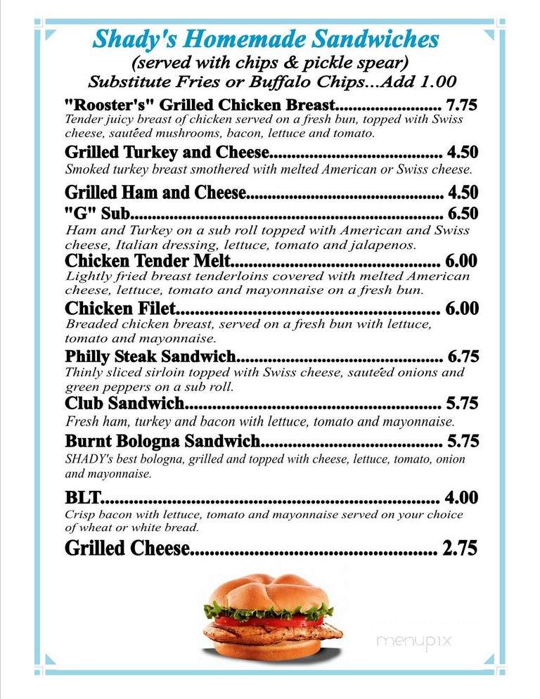 Shadys - Union, SC menu_pic