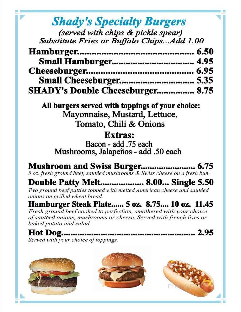 Shadys - Union, SC menu_pic