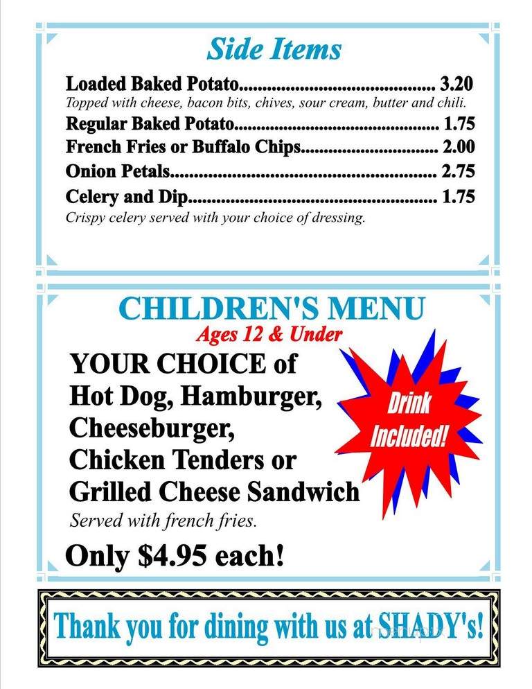 Shadys - Union, SC menu_pic