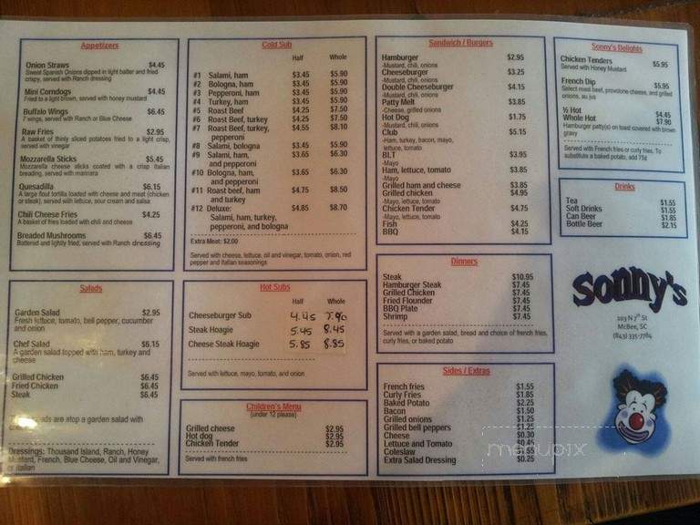 Sonny's - McBee, SC menu_pic