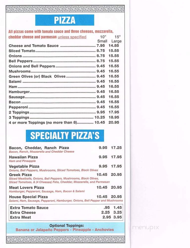 Tony's Place - Georgetown, SC menu_pic