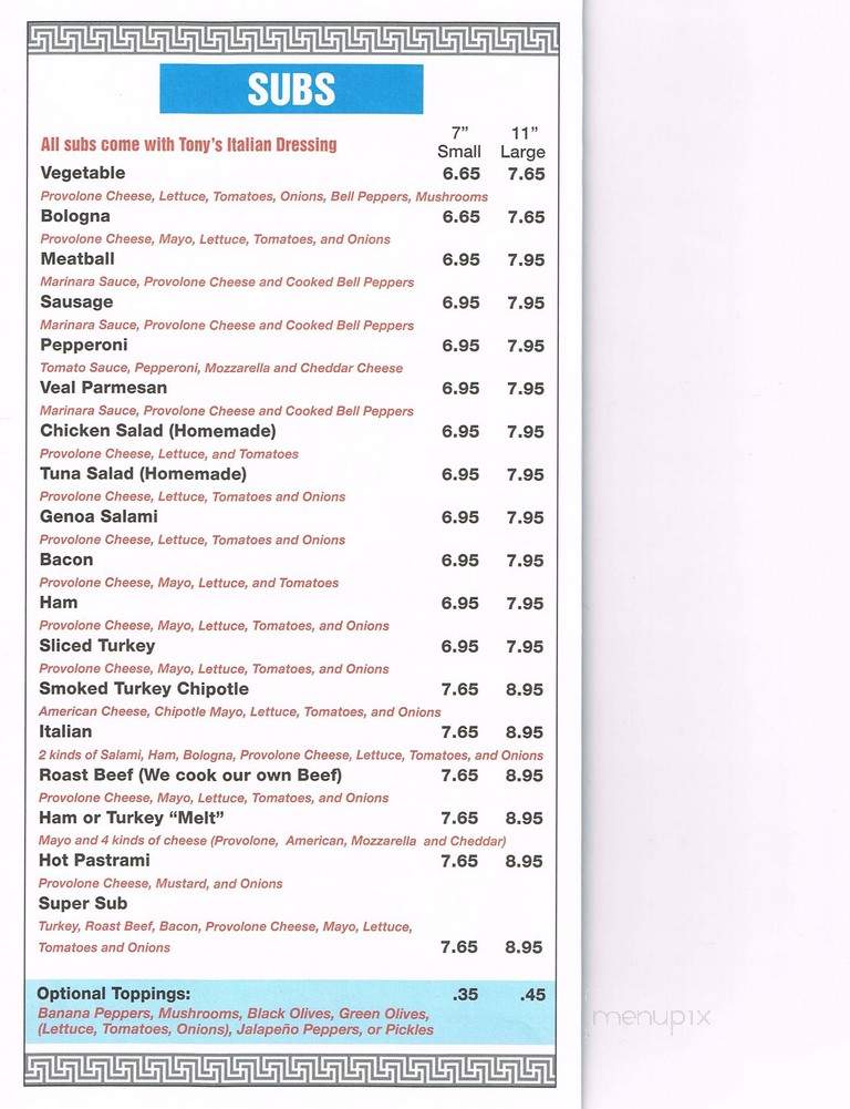 Tony's Place - Georgetown, SC menu_pic