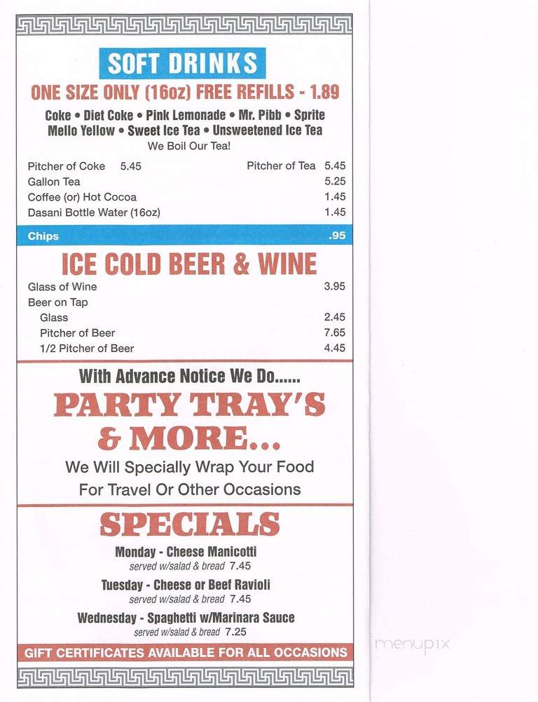 Tony's Place - Georgetown, SC menu_pic