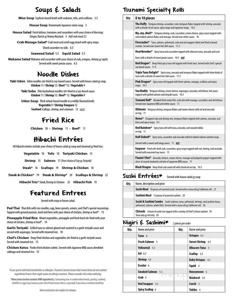 Tsunami Japanese Sushi Bar - Columbia, SC menu_pic
