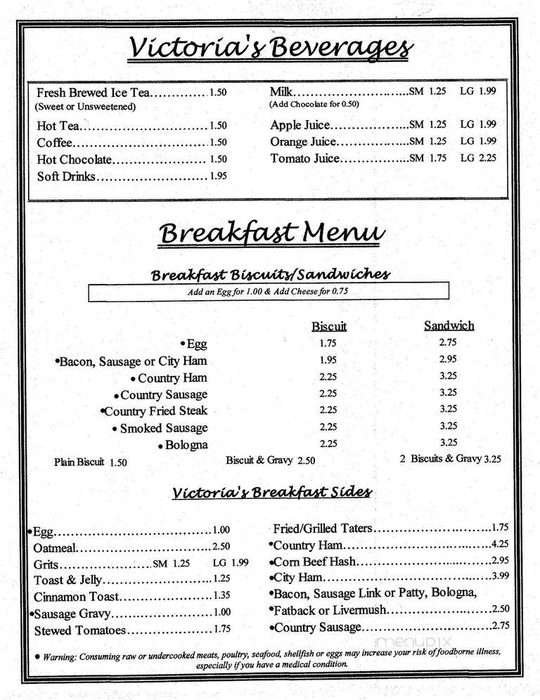 Victorias Country Cookin - Myrtle Beach, SC menu_pic