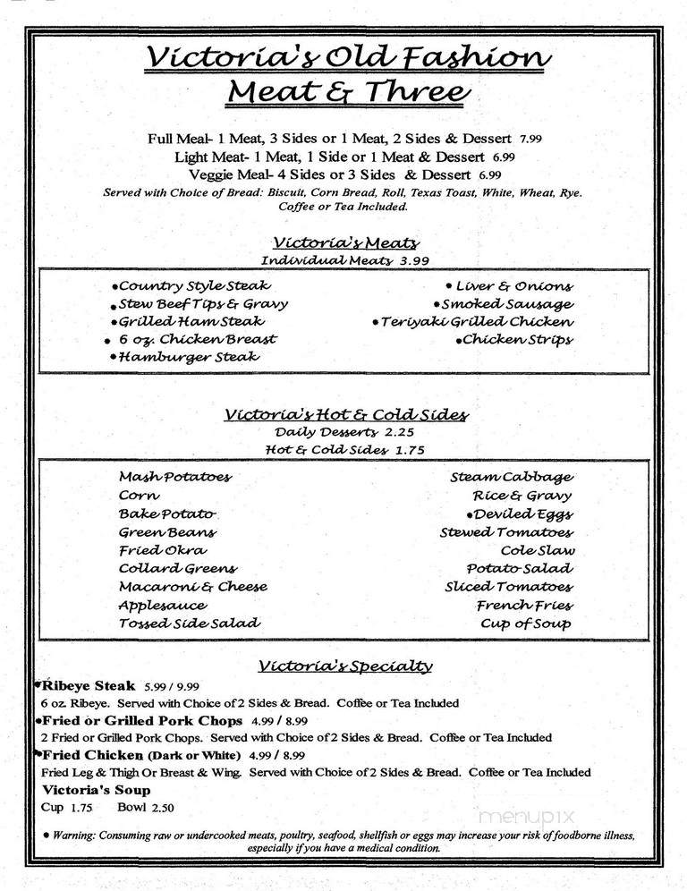 Victorias Country Cookin - Myrtle Beach, SC menu_pic