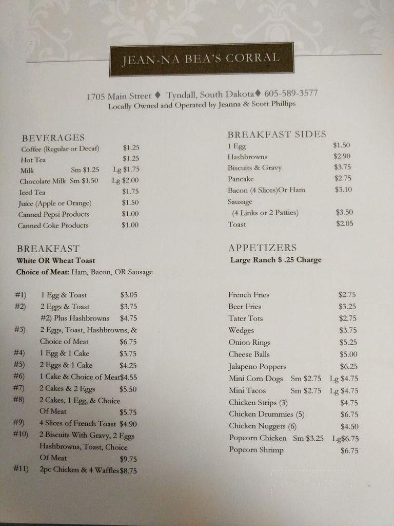 Corral - Tyndall, SD menu_pic