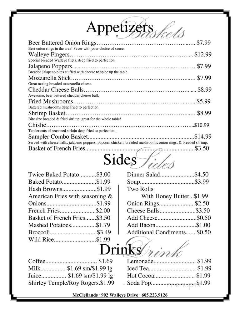 McCelland's Restaurant - Fort Pierre, SD menu_pic
