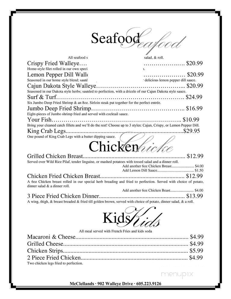 McCelland's Restaurant - Fort Pierre, SD menu_pic