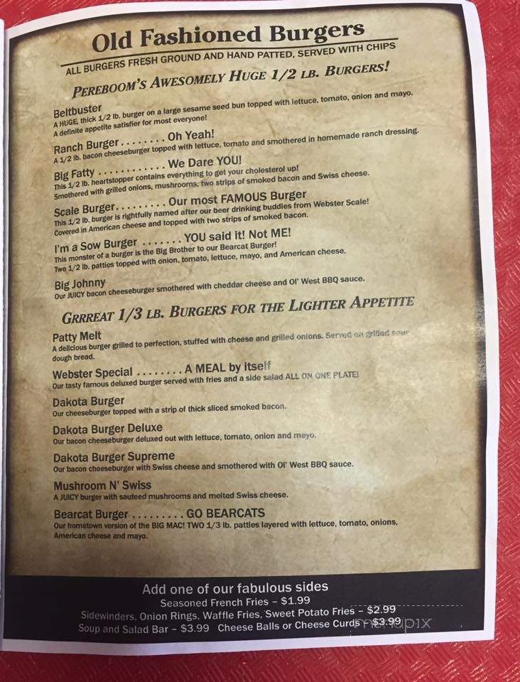 Pereboom Cafe - Webster, SD menu_pic