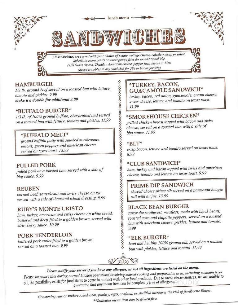 Ruby House Restaurant - Keystone, SD menu_pic