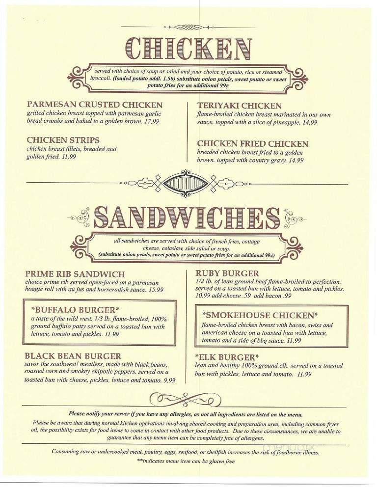 Ruby House Restaurant - Keystone, SD menu_pic