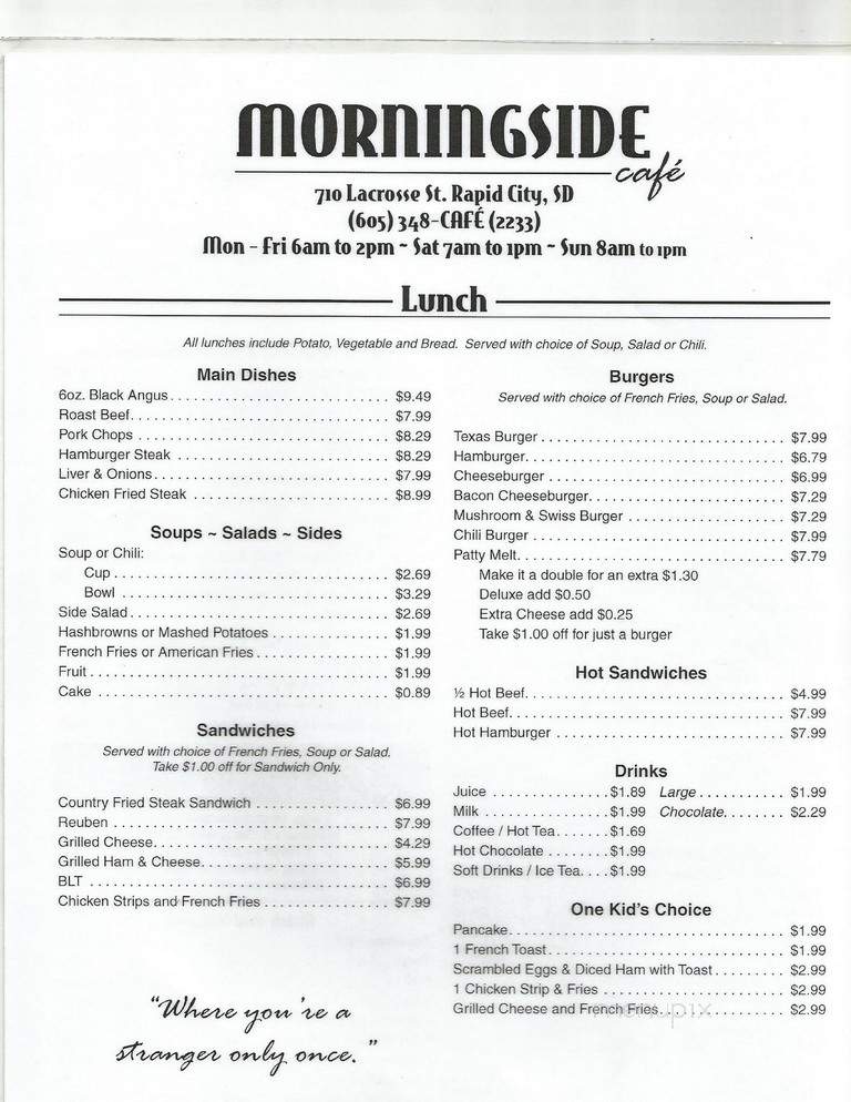 Morningside Cafe - Rapid City, SD menu_pic
