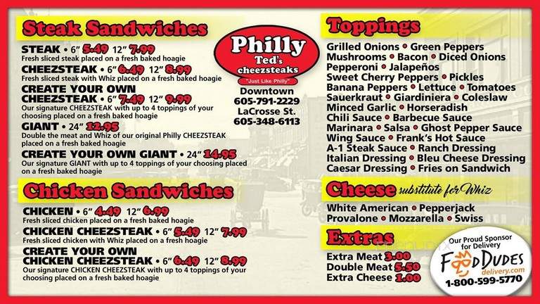 Philly Ted's - Rapid City, SD menu_pic