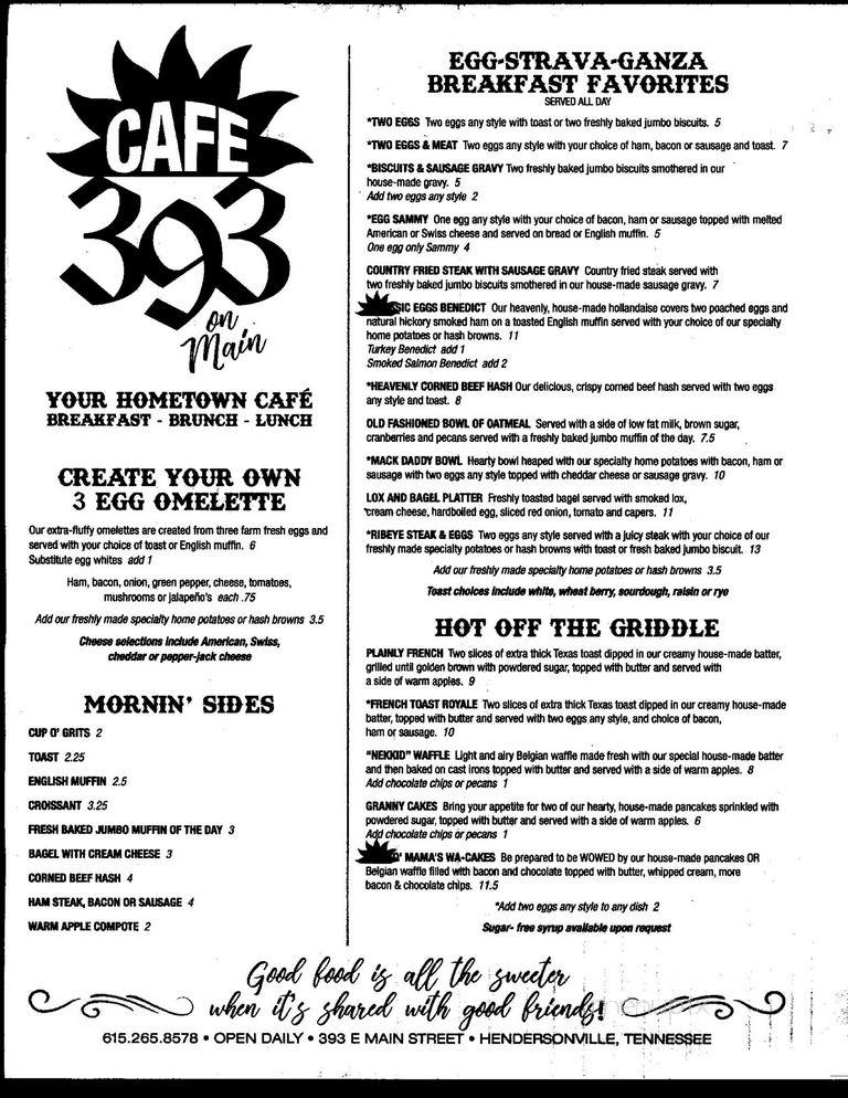 A-1 Restaurant - Hendersonville, TN menu_pic