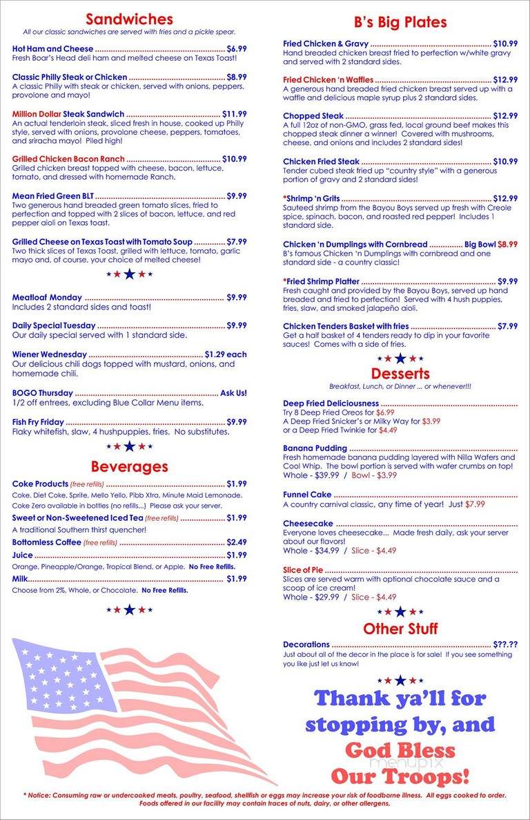 Aunt B's Restaurant - Johnson City, TN menu_pic