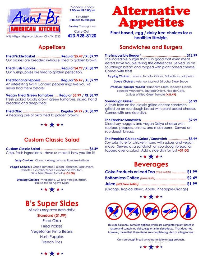 Aunt B's Restaurant - Johnson City, TN menu_pic