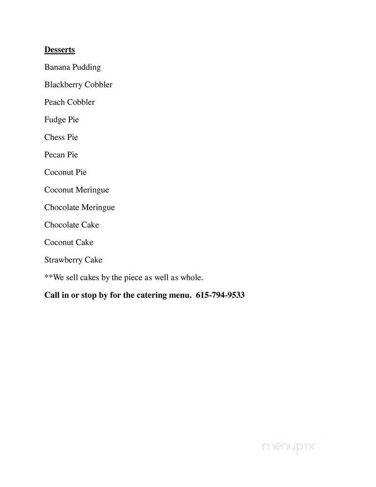 Barbara's Home Cookin - Franklin, TN menu_pic