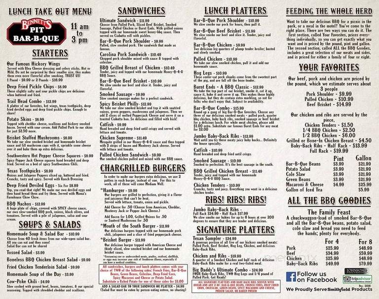 Bennett's Pit Bar-B-Que - Pigeon Forge, TN menu_pic