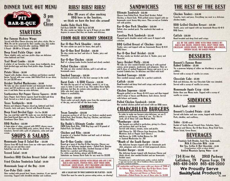 Bennett's Pit Bar-B-Que - Pigeon Forge, TN menu_pic