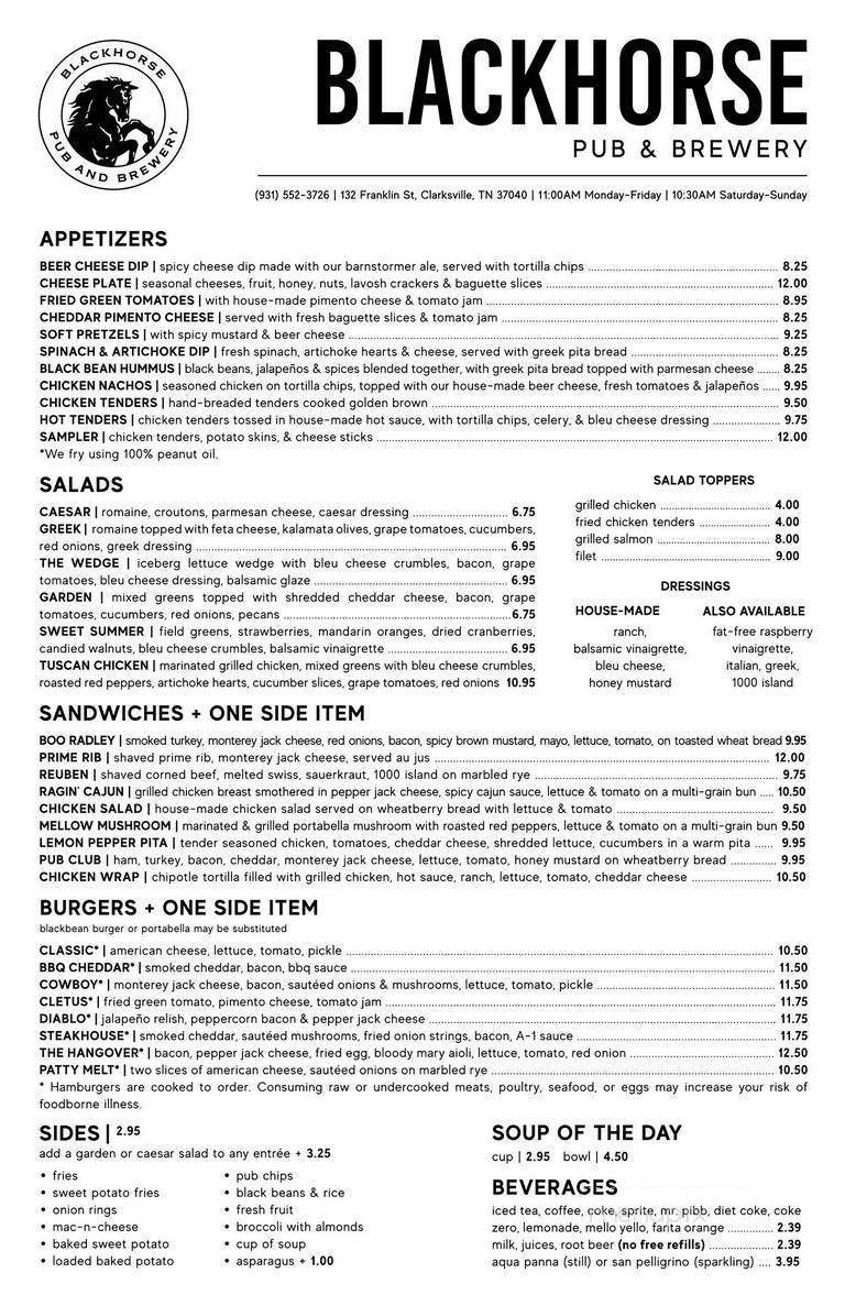 Black Horse Pub & Brewery - Clarksville, TN menu_pic