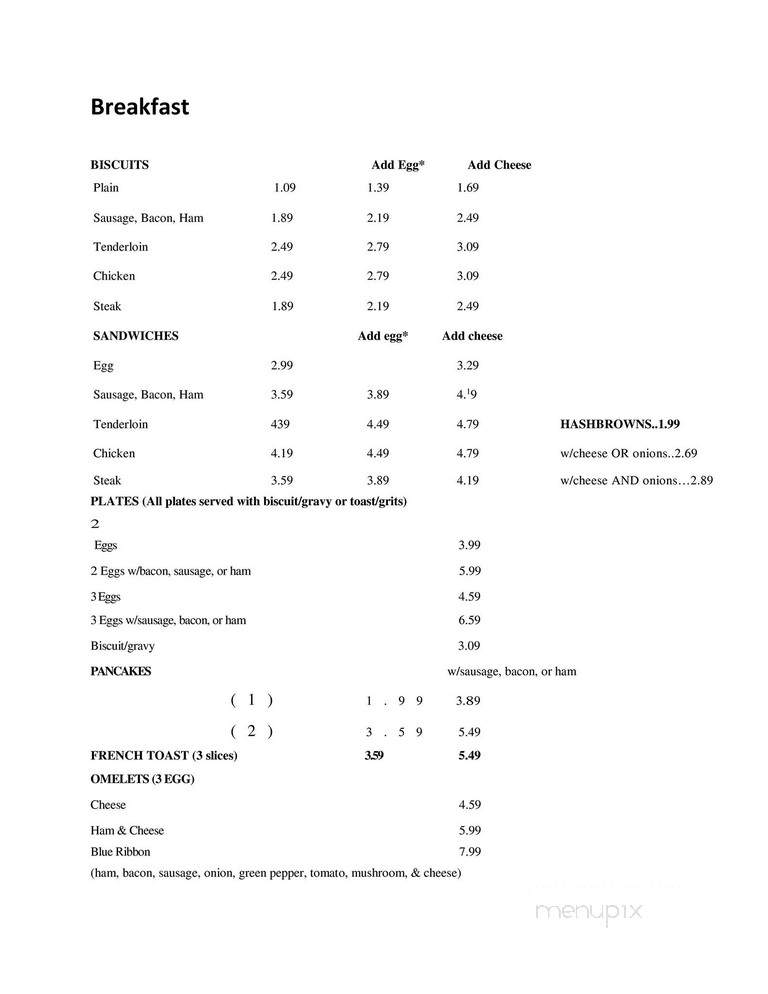 Blue Ribbon Cafe - Soddy Daisy, TN menu_pic
