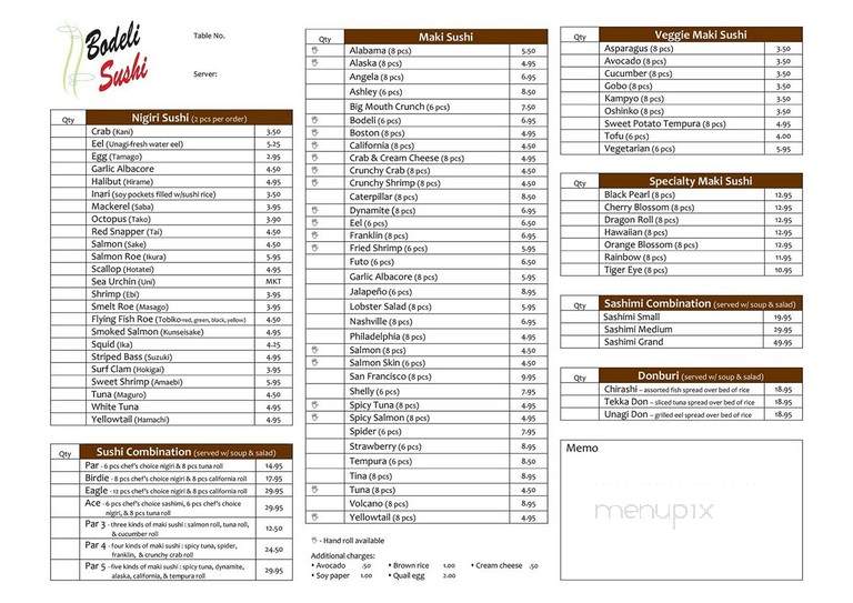 Bodeli Sushi Restaurant - Franklin, TN menu_pic