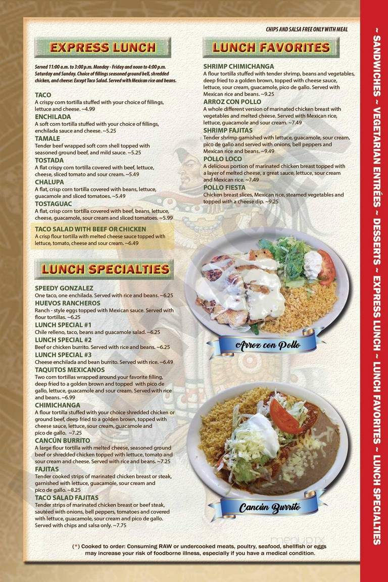 Cancun Mexican Restaurant & Cantina - Greeneville, TN menu_pic