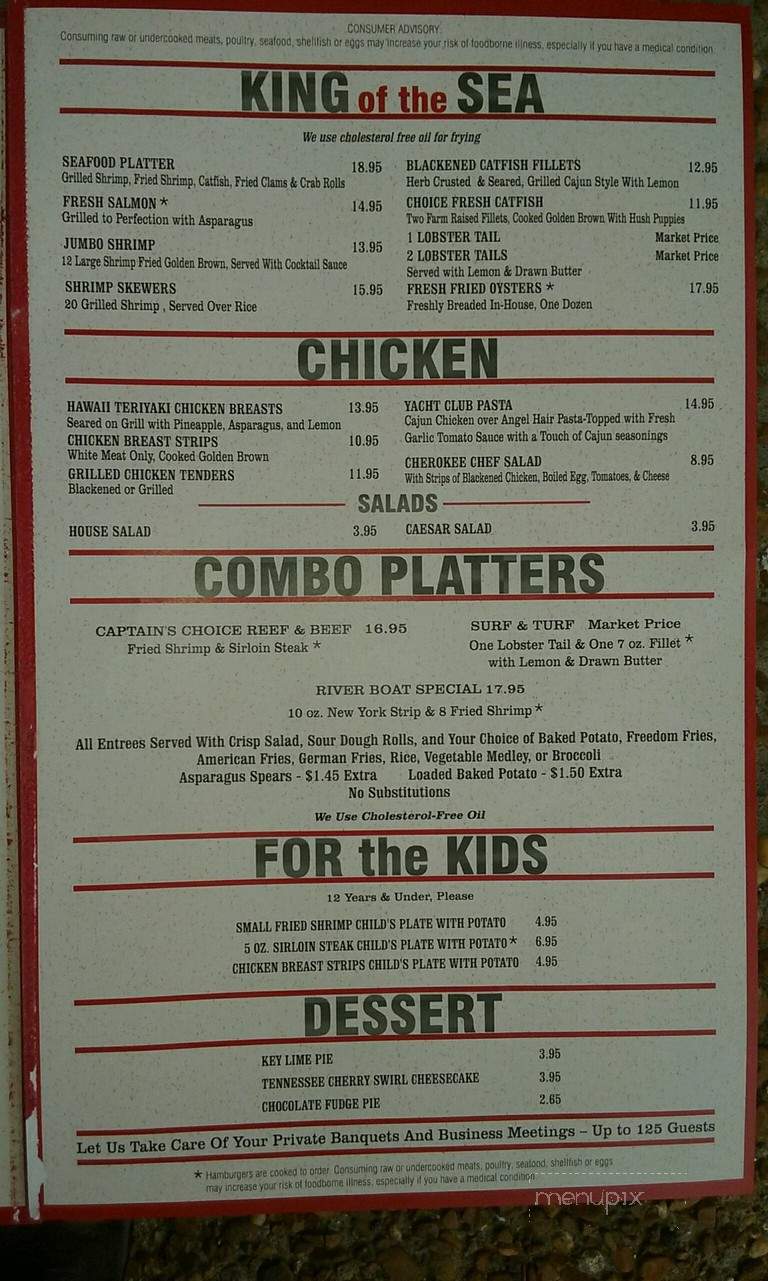 Cherokee Steakhouse & Marina - Lebanon, TN menu_pic