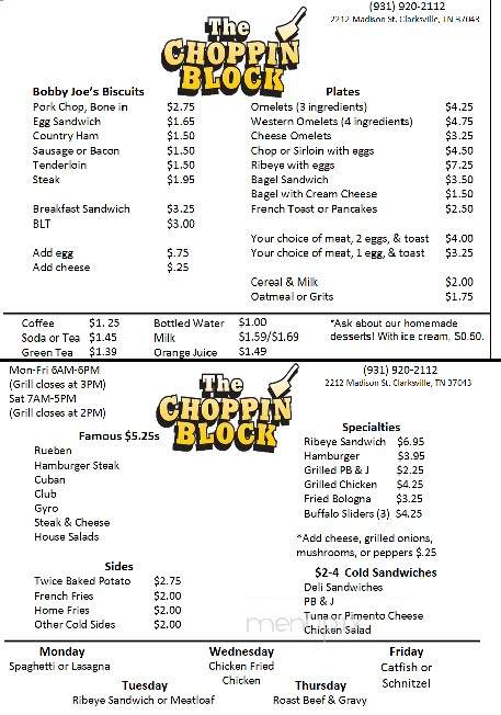 Choppin' Block - Clarksville, TN menu_pic