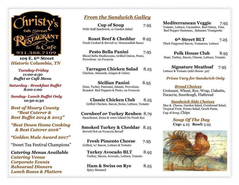 Christy's 6th Street Restaurant - Columbia, TN menu_pic