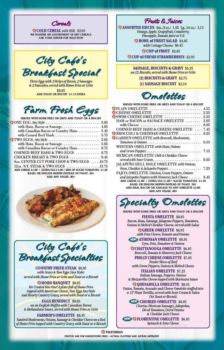 City on sale cafe menu