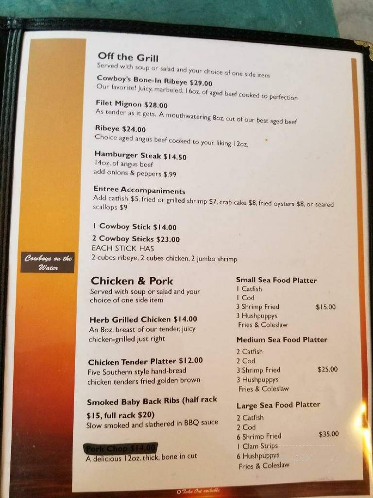Cowboy's Seafood On The Water - Dandridge, TN menu_pic