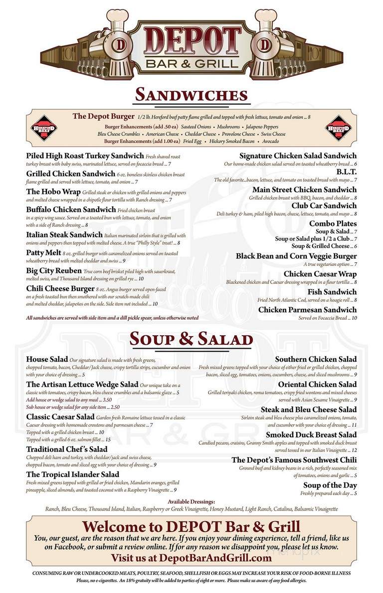 Depot Bar & Grill - Springfield, TN menu_pic