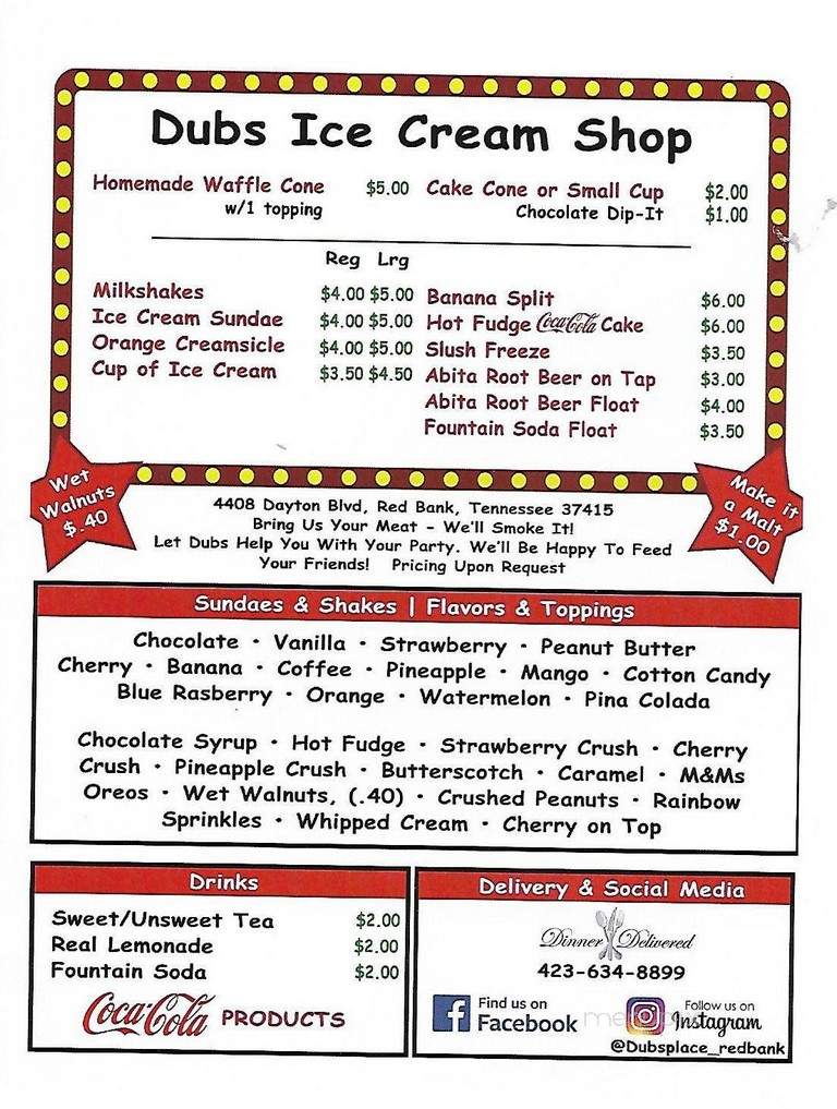 Dub's Place - Chattanooga, TN menu_pic