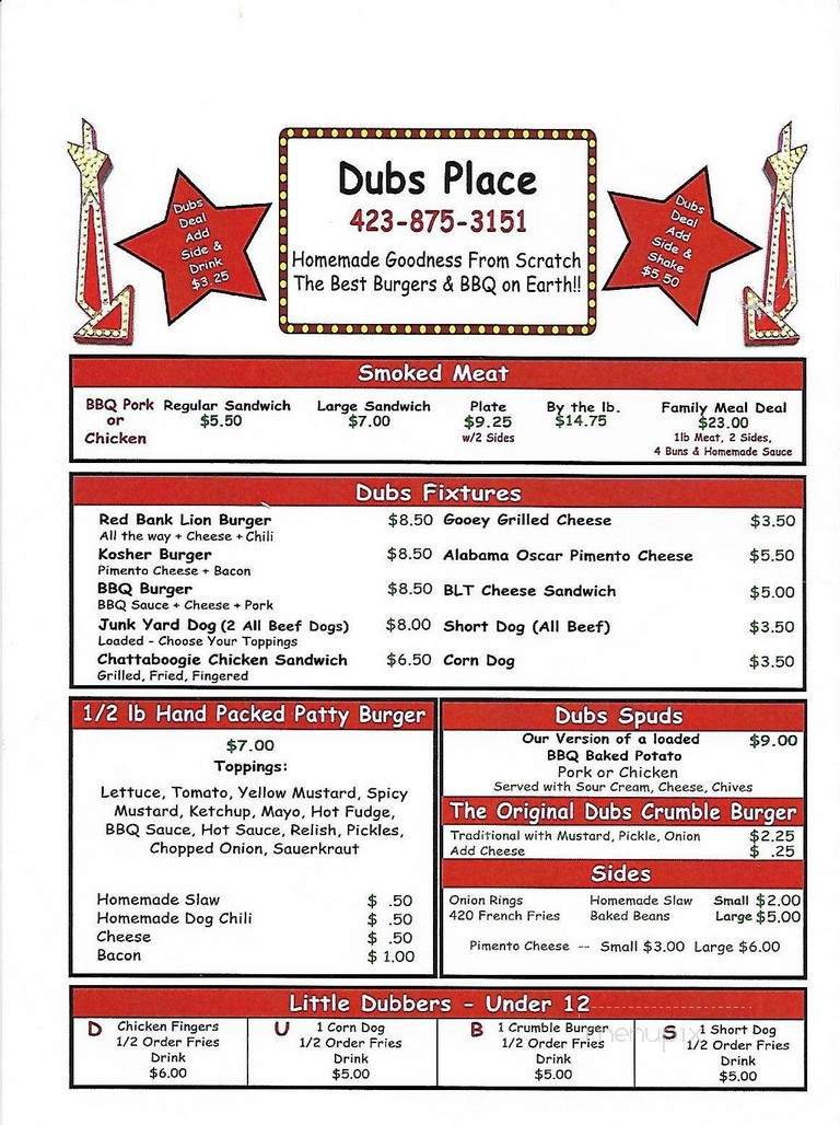 Dub's Place - Chattanooga, TN menu_pic