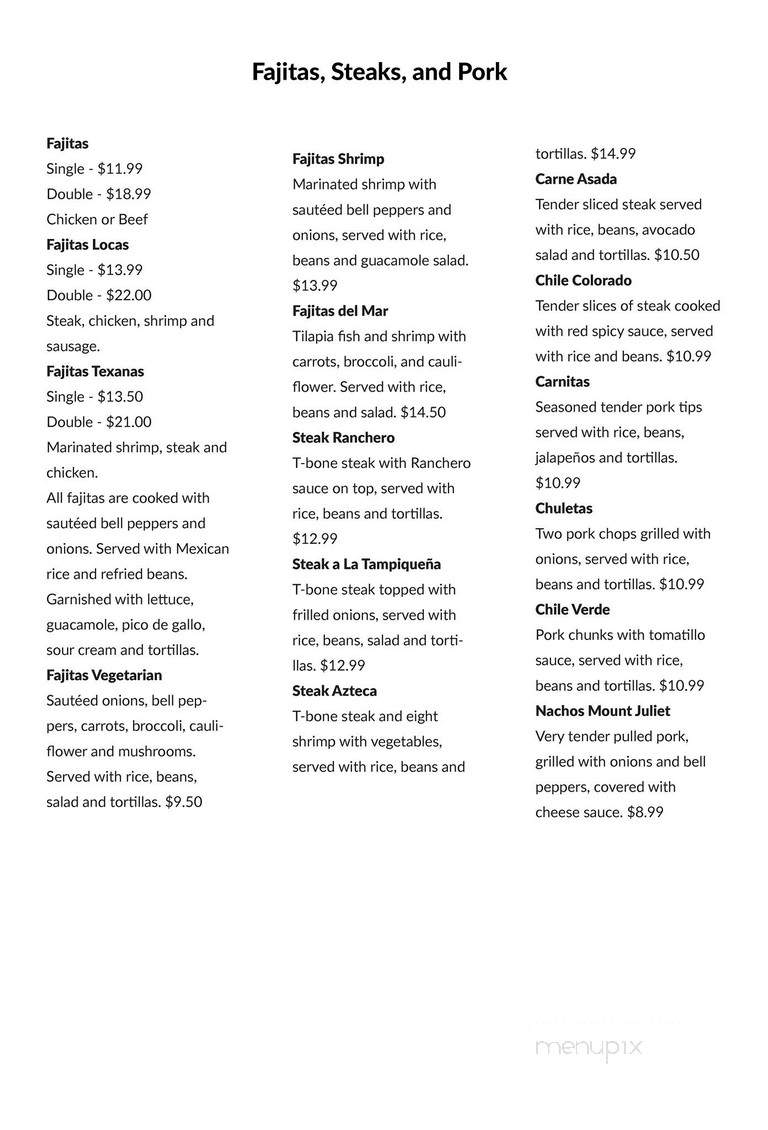 El Rey Asteca Restaurant - Mount Juliet, TN menu_pic