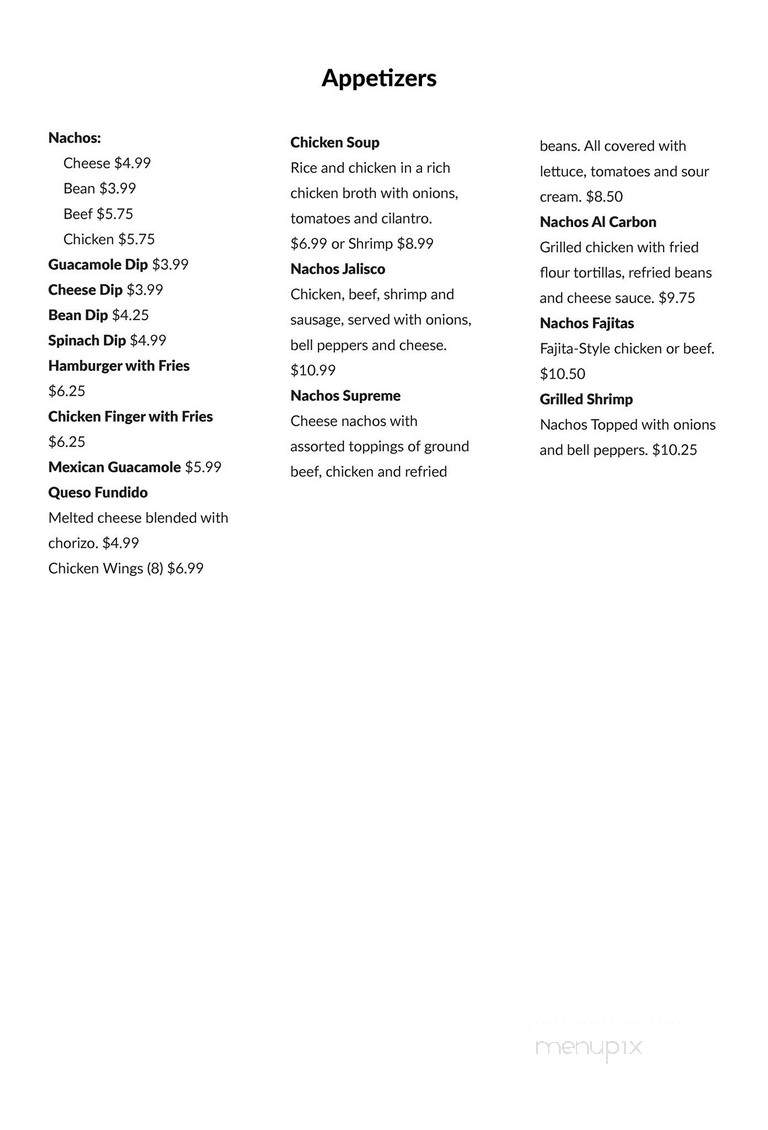 El Rey Azteca Mexican Restaurant - Celina, TN menu_pic