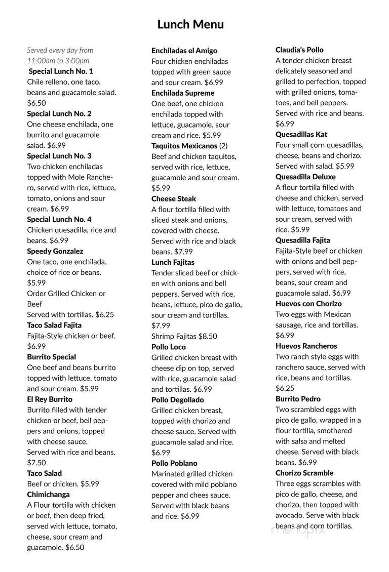 El Rey Azteca Mexican Restaurant - Celina, TN menu_pic