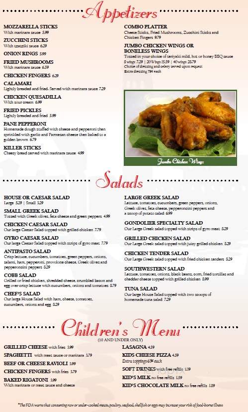Gondolier Italian Restaurant - Maryville, TN menu_pic