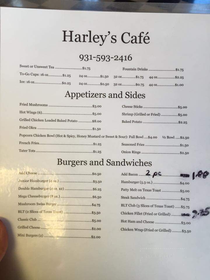 Harley's Restaurant - Lobelville, TN menu_pic