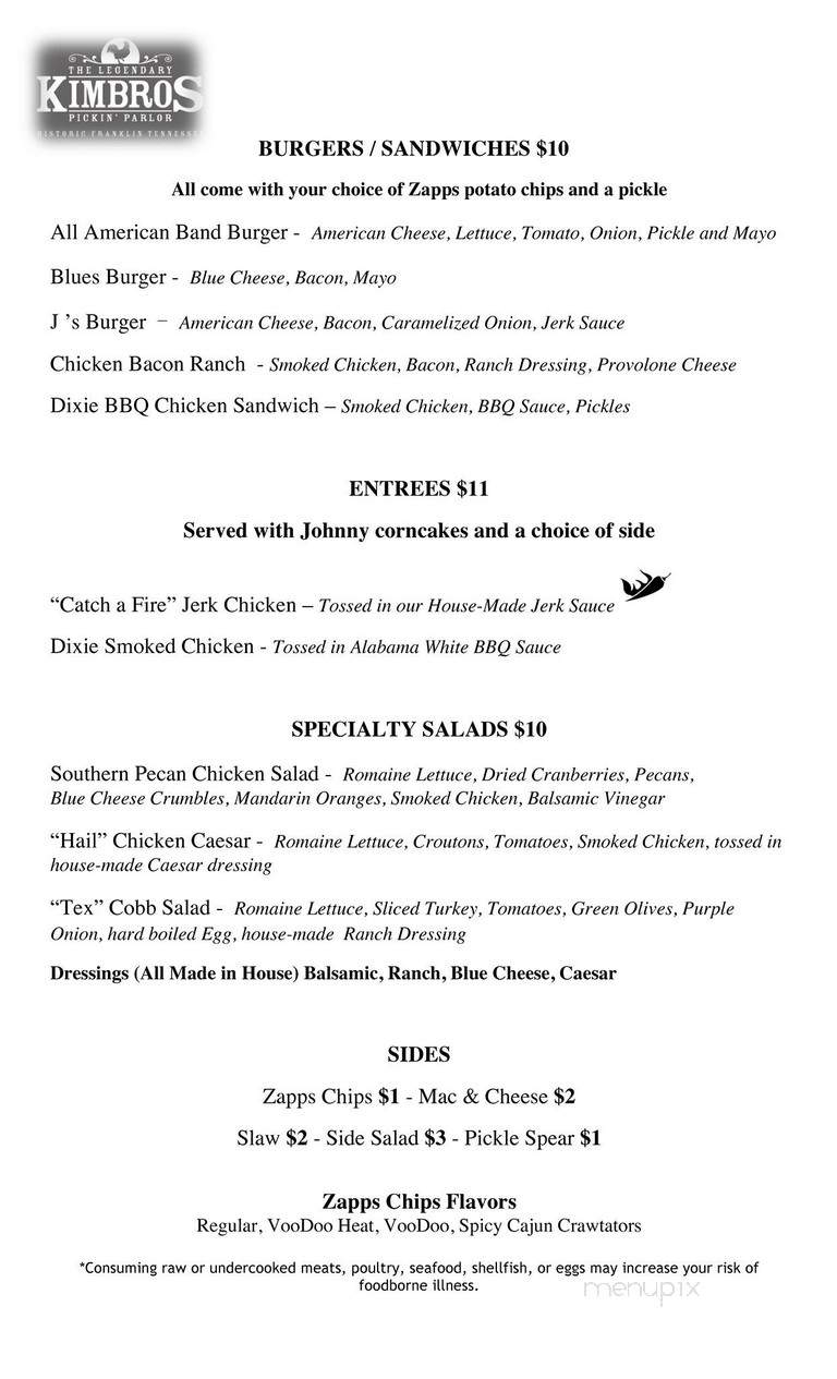 Kimbro's Cafe - Franklin, TN menu_pic