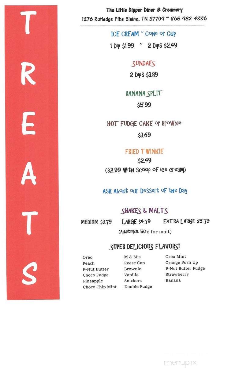 Little Dipper Diner & Creamery - Blaine, TN menu_pic
