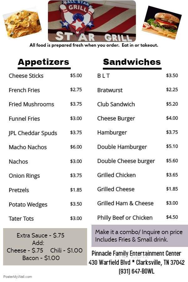 Pinnacle Family Entertainment - Clarksville, TN menu_pic