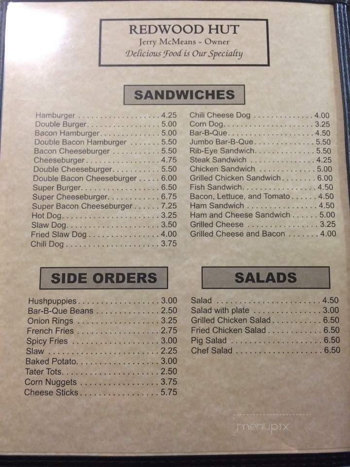 Red Wood Hut - Counce, TN menu_pic