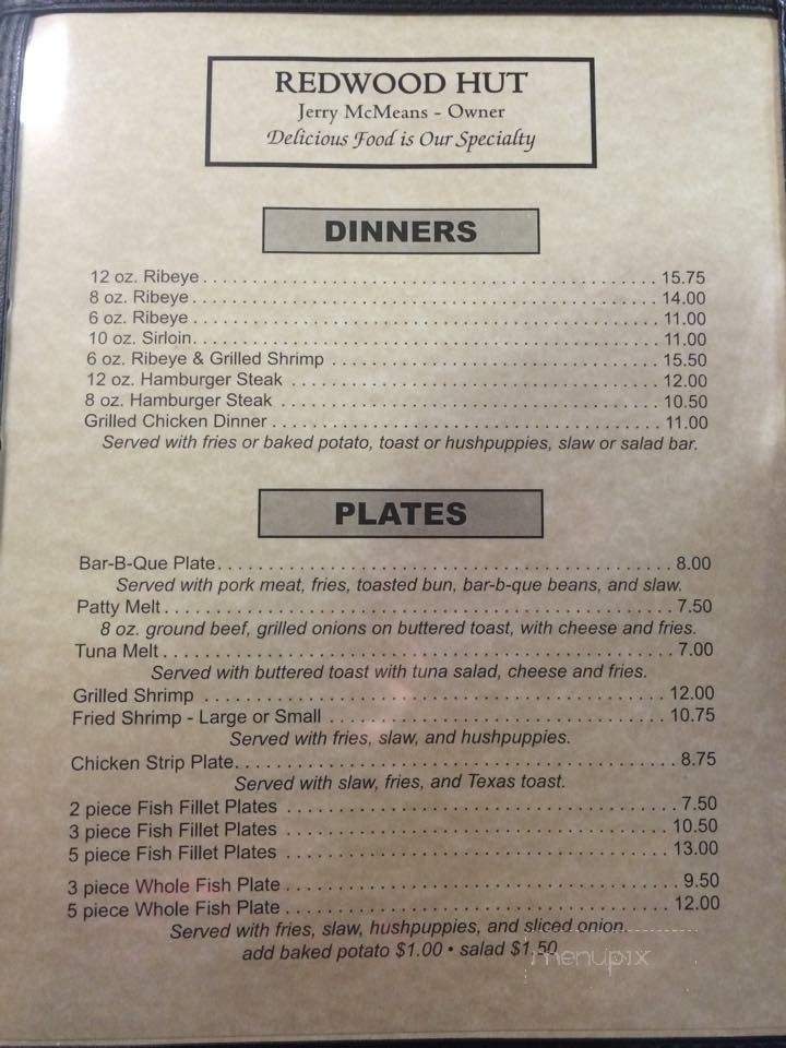 Red Wood Hut - Counce, TN menu_pic