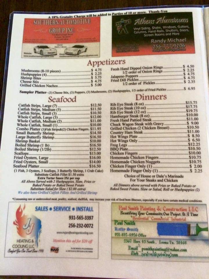 Riley's Restaurant - Loretto, TN menu_pic