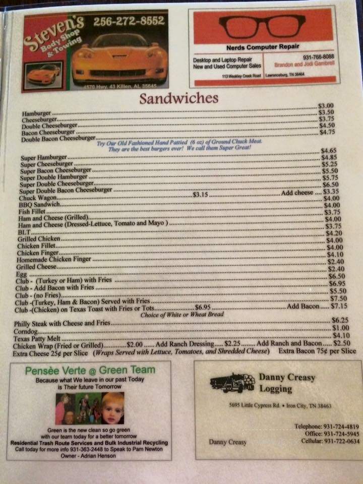 Riley's Restaurant - Loretto, TN menu_pic