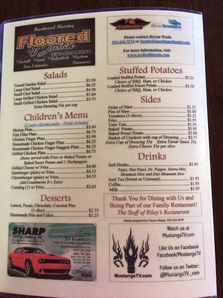 Riley's Restaurant - Loretto, TN menu_pic
