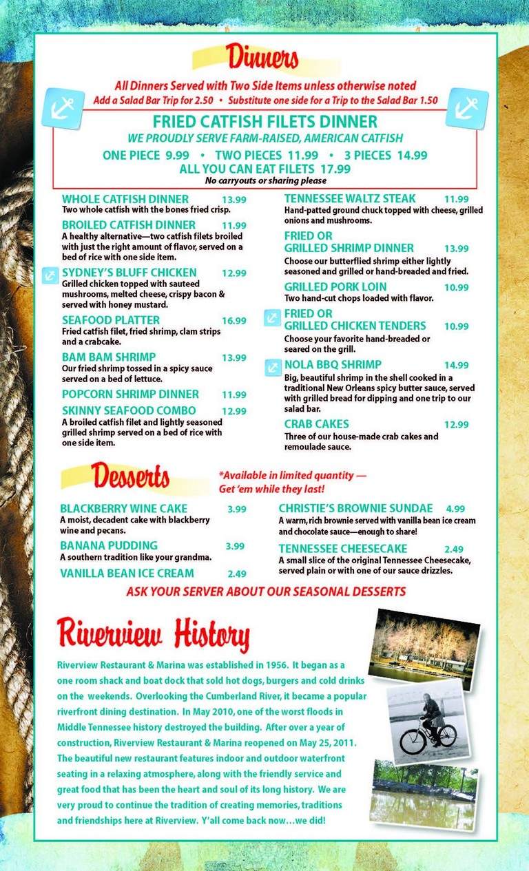 Riverview Restaurant - Ashland City, TN menu_pic